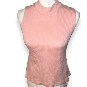 Ellen Ashley mock turtle sleeveless ribbed top, S, cotton.